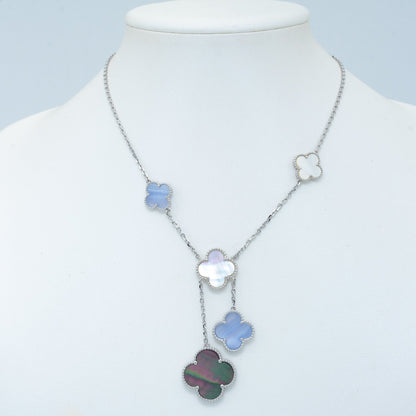 [Lucky Star]CLOVER MOP CHALCEDONY NECKLACE SILVER 6 MOTIF