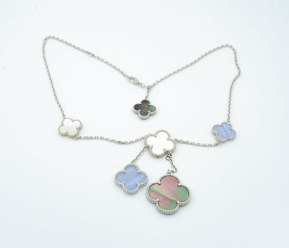 [Lucky Star]CLOVER MOP CHALCEDONY NECKLACE SILVER 6 MOTIF