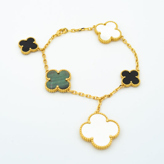 [Lucky Star]CLOVER BRACELET 5 MOTIFS ONYX MOP