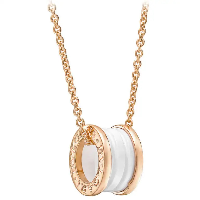 [Lucky Star]ZERO 1 WHITE CERAMIC PINK GOLD DIAMOND NECKLACE