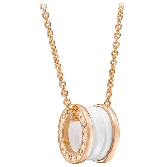 [Lucky Star]ZERO 1 WHITE CERAMIC PINK GOLD DIAMOND NECKLACE