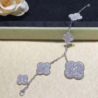 [Lucky Star]CLOVER 6 MOTIFS SILVER DIAMOND BRACELET