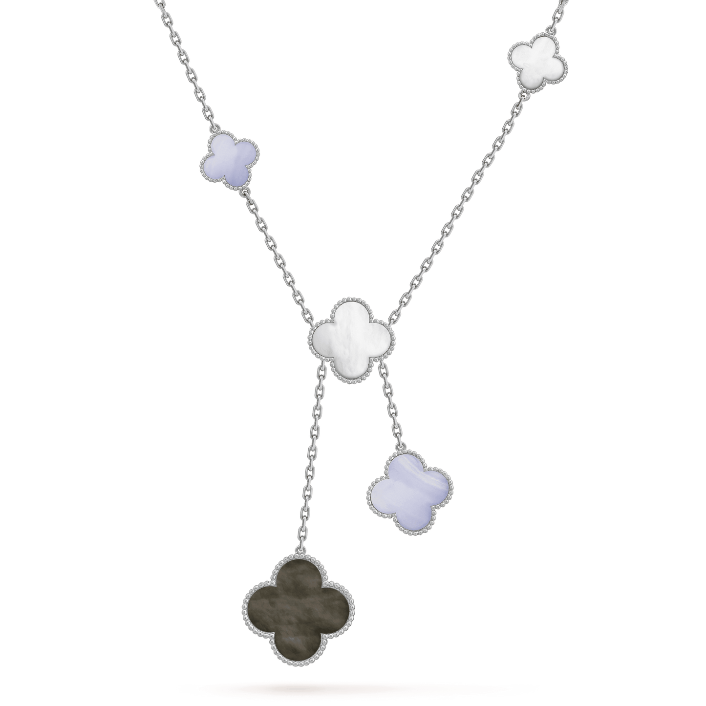 [Lucky Star]CLOVER MOP CHALCEDONY NECKLACE SILVER 6 MOTIF