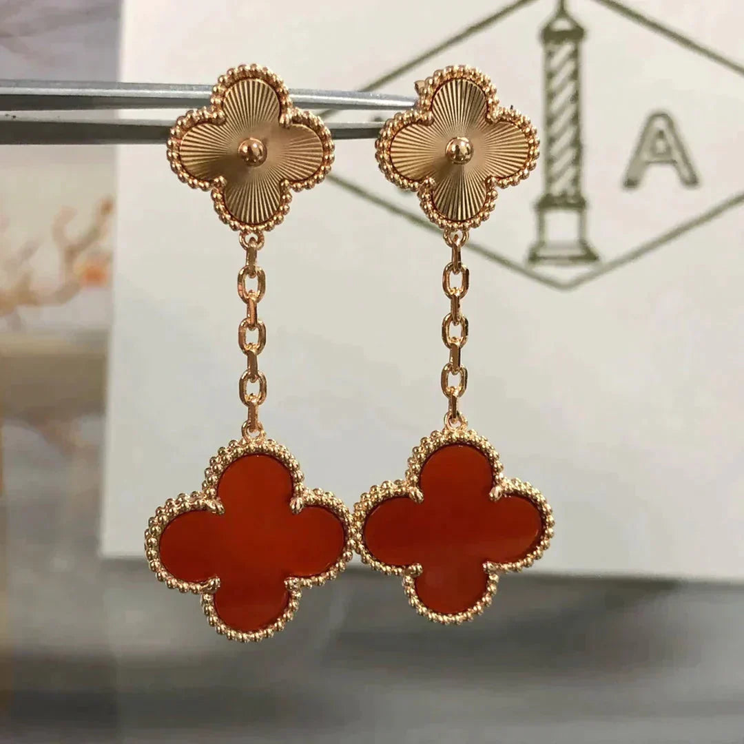 [Lucky Star]CLOVER 2 MOTIF  LASER CARNELIAN EARRINGS