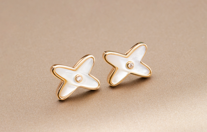[Lucky Star]JEUX DE WHITE MOP PINK GOLD DIAMOND EARRINGS