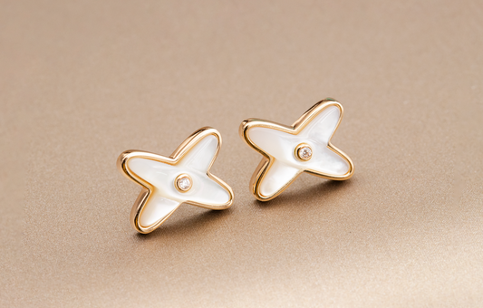[Lucky Star]JEUX DE WHITE MOP PINK GOLD DIAMOND EARRINGS