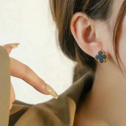 [Lucky Star]CLOVER MEDIUM 1 MOTIFS  ONYX STUD EARRINGS
