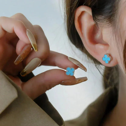[Lucky Star]CLOVER MINI 9.5MM ONYX STUD EARRINGS SILVER