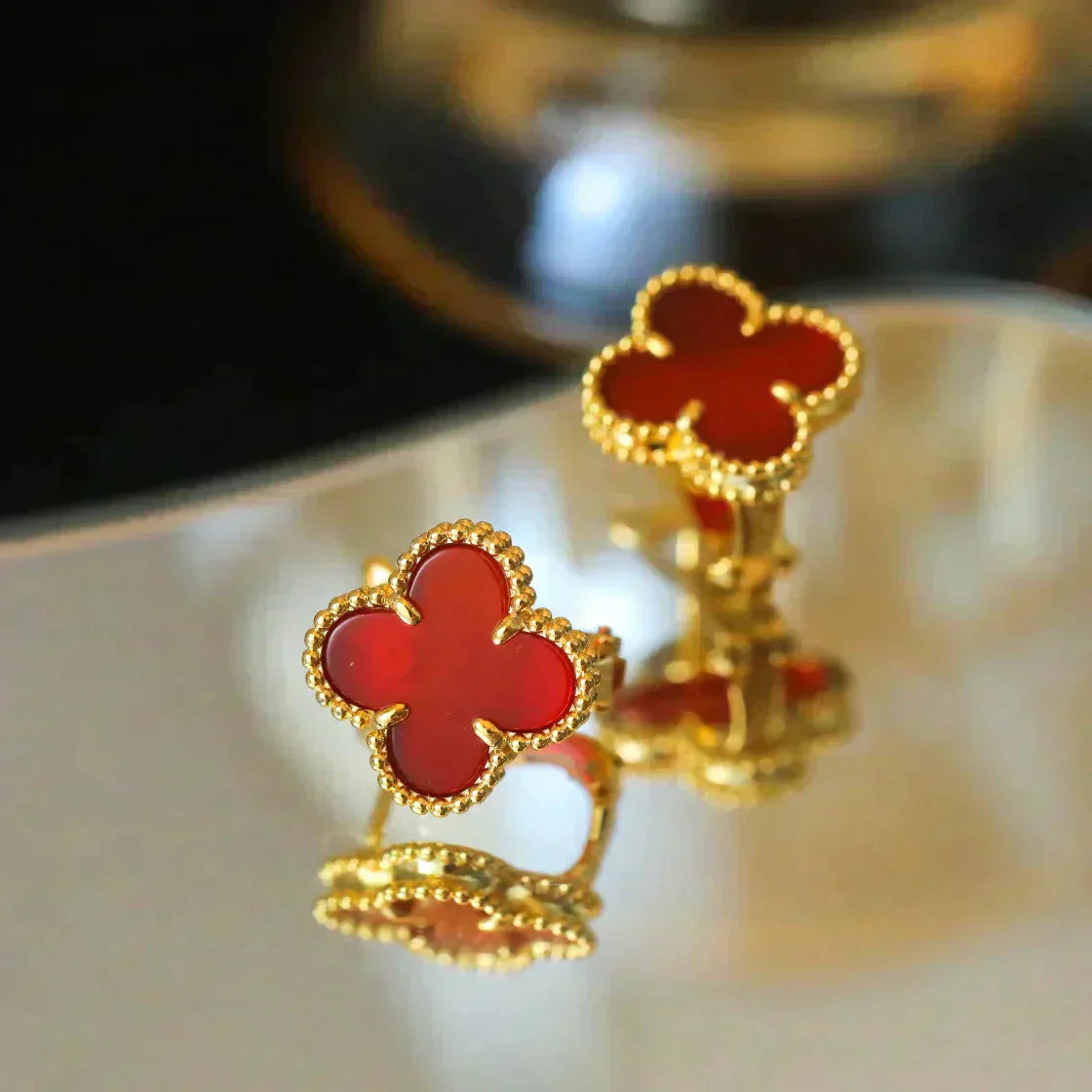 [Lucky Star]CLOVER MEDIUM 1 MOTIFS CARNELIAN  EARRINGS
