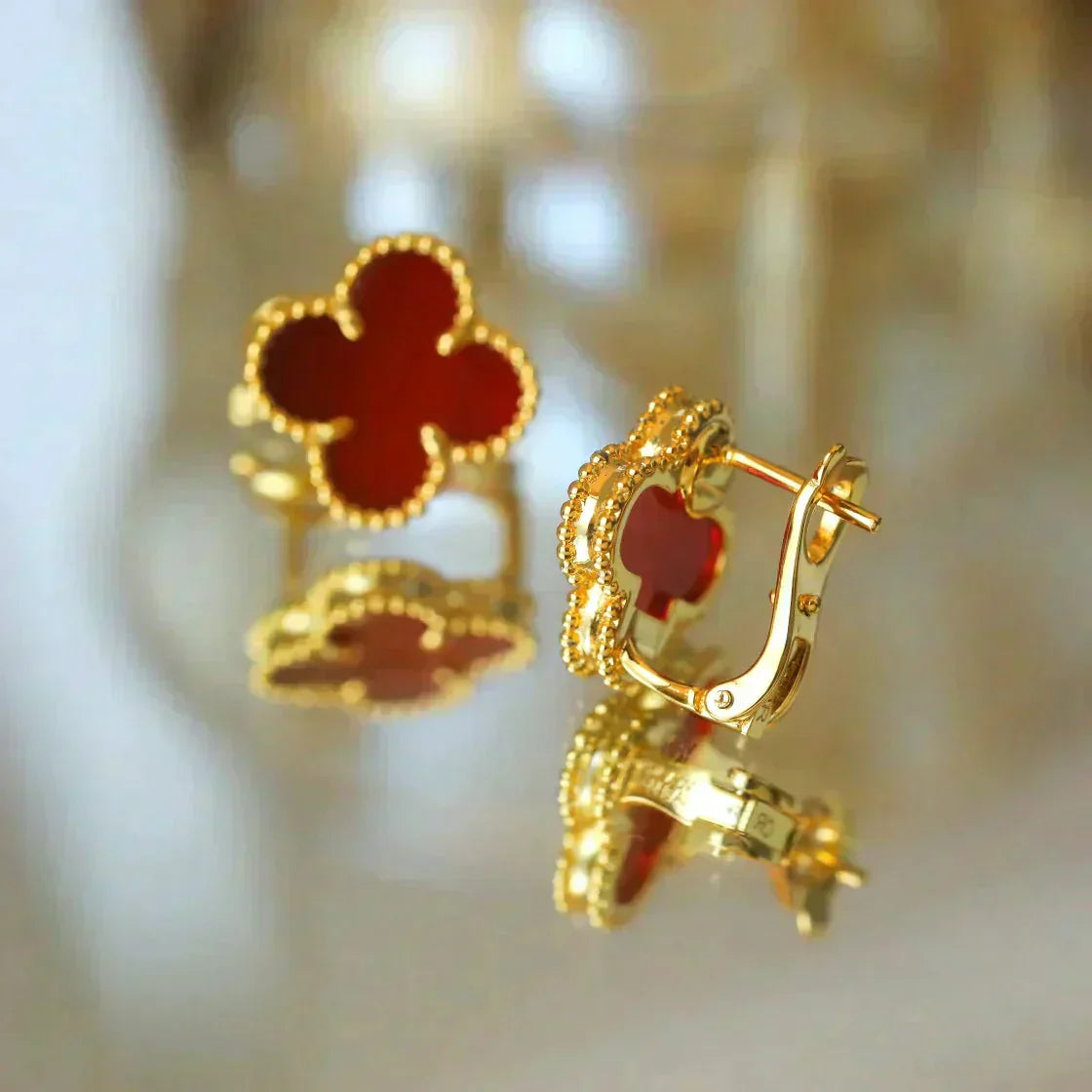 [Lucky Star]CLOVER MEDIUM 1 MOTIFS CARNELIAN  EARRINGS