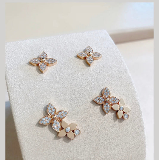 [Lucky Star]STAR BLOSSOM STUD EARRINGS PINK GOLD DIAMONDS