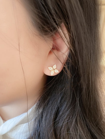 [Lucky Star]STAR BLOSSOM STUD EARRINGS PINK GOLD DIAMONDS