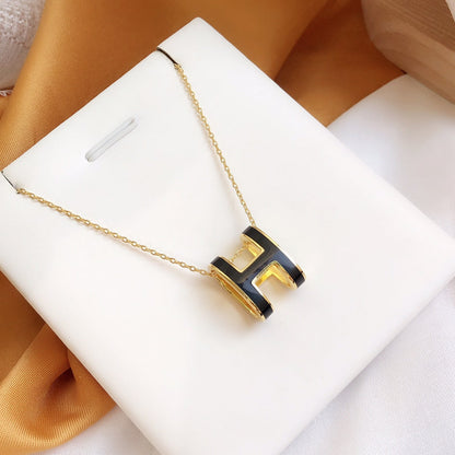 [Lucky Star]HM CLIC BLACK ENAMEL GOLD NECKLACE