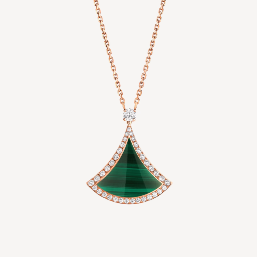[Lucky Star]DREAM MALACHITE DIAMOND PAVED PINK GOLD NECKLACE