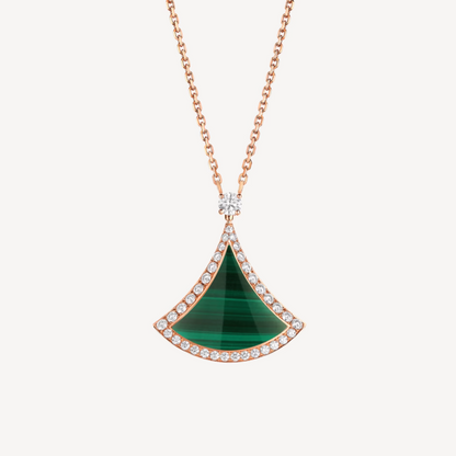 [Lucky Star]DREAM MALACHITE DIAMOND PAVED PINK GOLD NECKLACE
