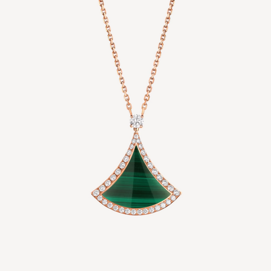 [Lucky Star]DREAM MALACHITE DIAMOND PAVED PINK GOLD NECKLACE