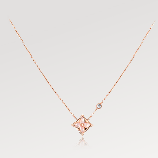 [Lucky Star]STAR PINK MOP 1 DIAMOND PINK GOLD NECKLACE