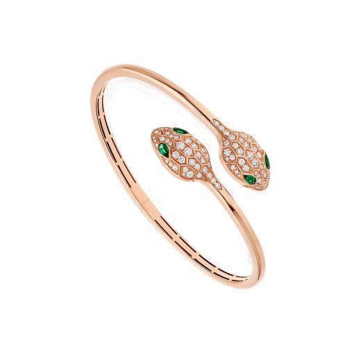 [Lucky Star]SERPENTI BRACELET PINK GOLD MALACHITE DIAMOND DOUBLE SNAKE
