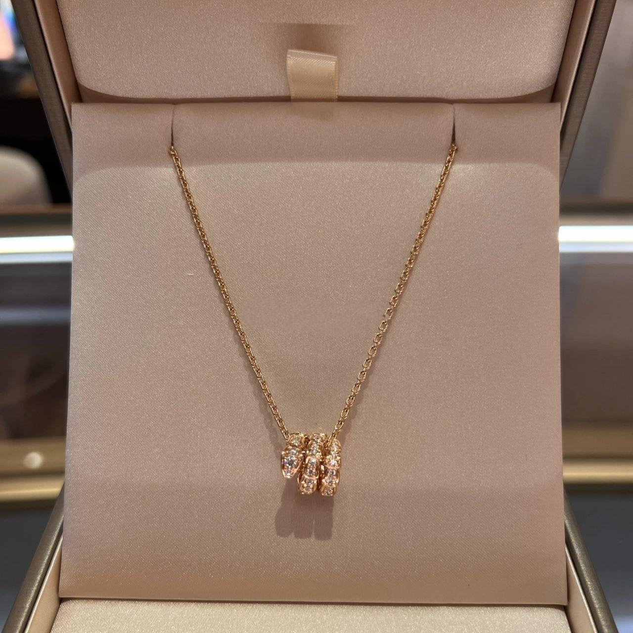 [Lucky Star]SERPENTI PINK GOLD NECKLACE DOUBLE RING DIAMOND