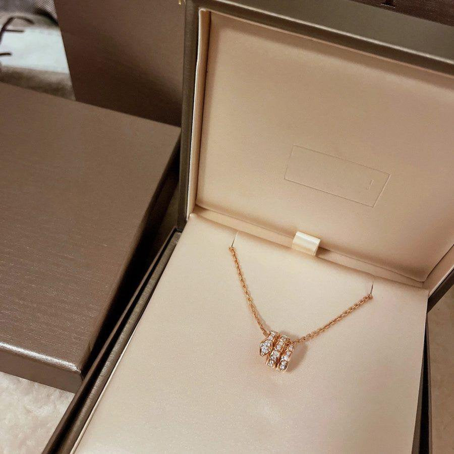 [Lucky Star]SERPENTI PINK GOLD NECKLACE DOUBLE RING DIAMOND