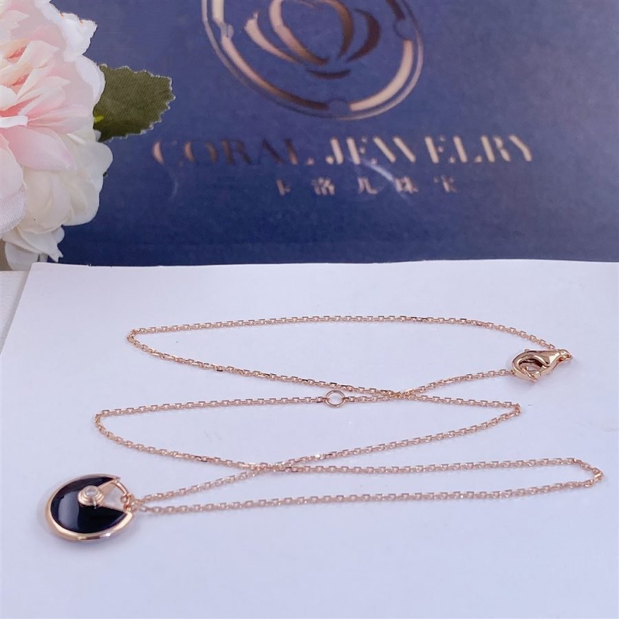 [Lucky Star]AMULETTE ROSE GOLD ONYX NECKLACE