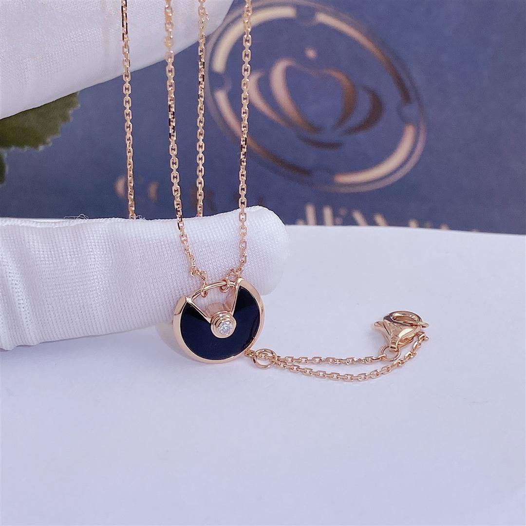 [Lucky Star]AMULETTE ROSE GOLD ONYX NECKLACE