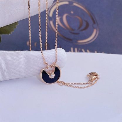 [Lucky Star]AMULETTE ROSE GOLD ONYX NECKLACE