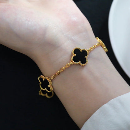 [Lucky Star]CLOVER  5 MOTIFS BLACK ONYX BRACELET