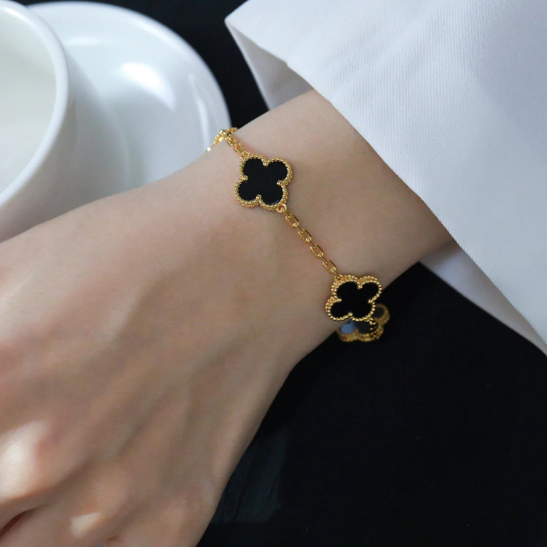 [Lucky Star]CLOVER  5 MOTIFS BLACK ONYX BRACELET