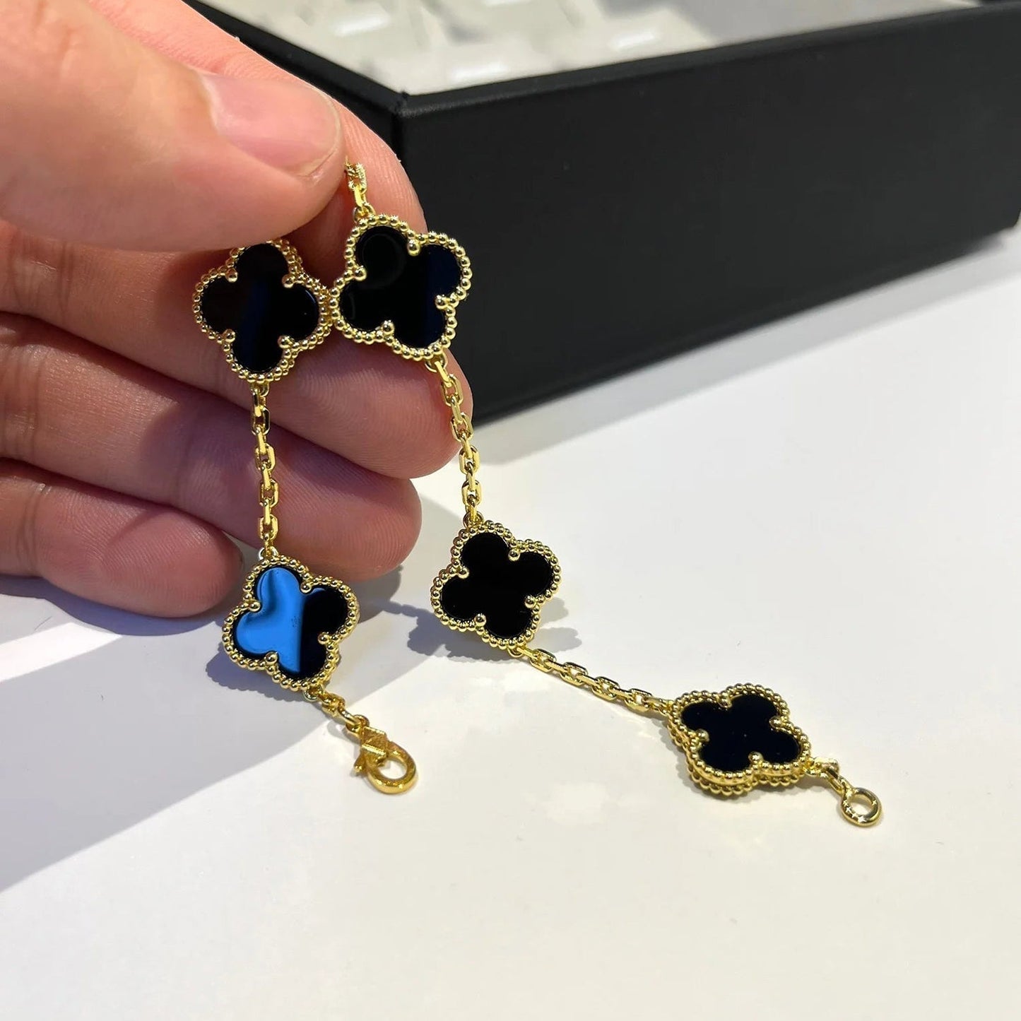 [Lucky Star]CLOVER  5 MOTIFS BLACK ONYX BRACELET