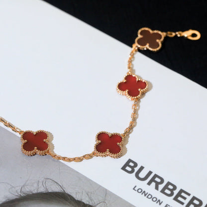 [Lucky Star]CLOVER 5 MOTIFS RED AGATE  BRACELET