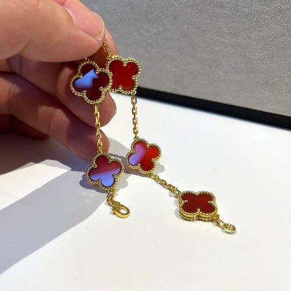 [Lucky Star]CLOVER 5 MOTIFS RED AGATE  BRACELET
