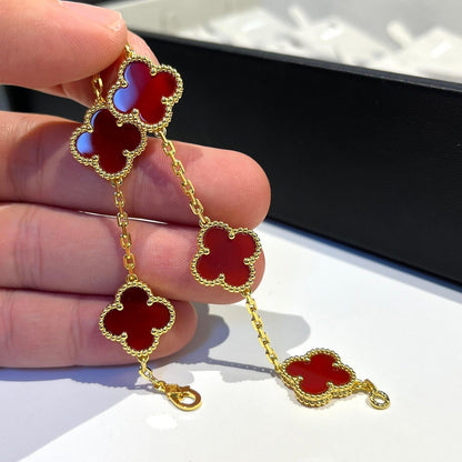 [Lucky Star]CLOVER 5 MOTIFS RED AGATE  BRACELET