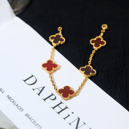 [Lucky Star]CLOVER 5 MOTIFS RED AGATE  BRACELET