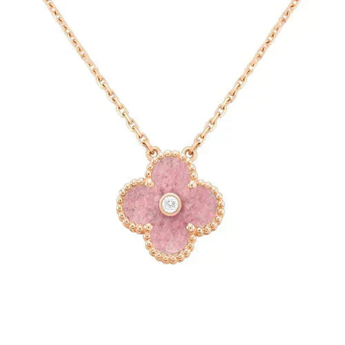[Lucky Star]CLOVER 15MM DIAMOND RHODONITE NECKLACE