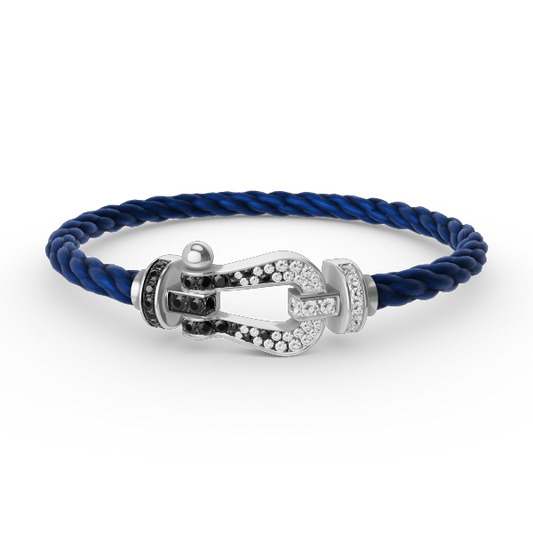 [Lucky Star]FORCE LARGE HORSESHOE BLACK WHITE DIAMOND BRACELET SILVER