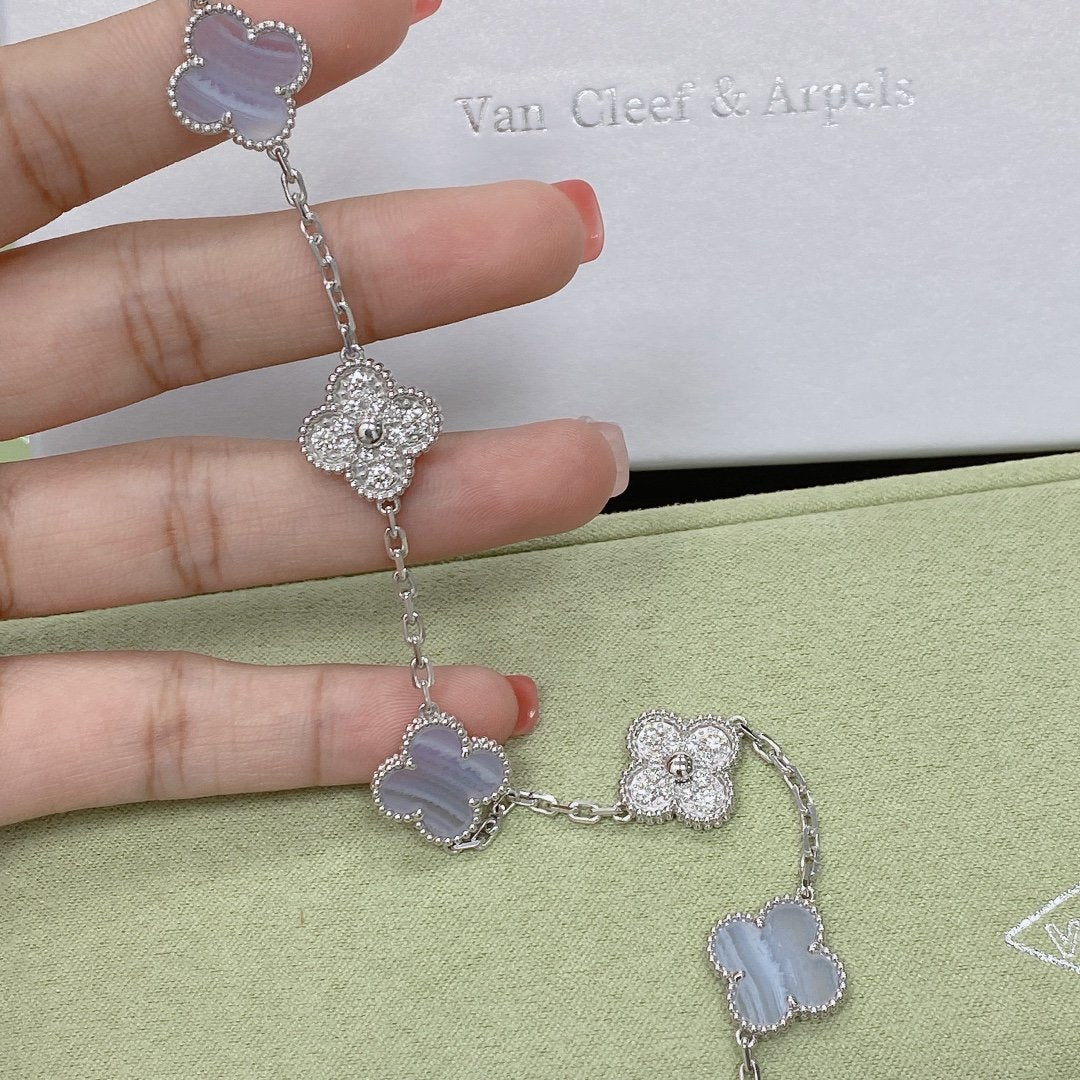 [Lucky Star]CLOVER  5 MOTIF DIAMOND PURPLE CHALCEDONY BRACELET SILVER