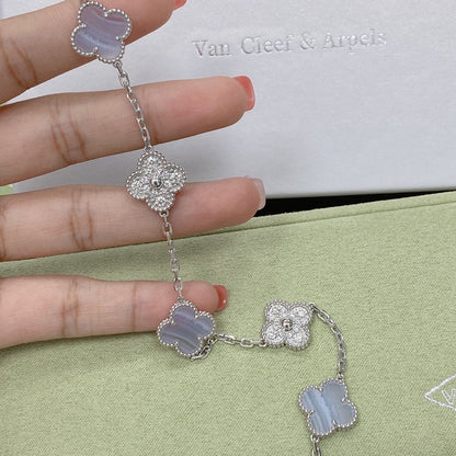 [Lucky Star]CLOVER  5 MOTIF DIAMOND PURPLE CHALCEDONY BRACELET SILVER
