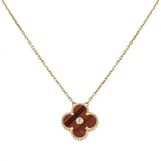 [Lucky Star]CLOVER 15MM DIAMOND AND YELLOW TIGER'S EYE AGATE necklace