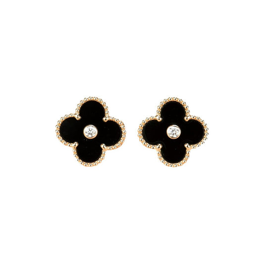 [Lucky Star]CLOVER MEDIUM 1 MOTIFS ONYX DIAMOND EARRINGS