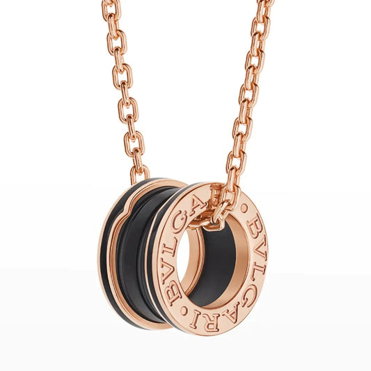 [Lucky Star]ZERO 1 BLACK CERAMIC PINK GOLD NECKLACE