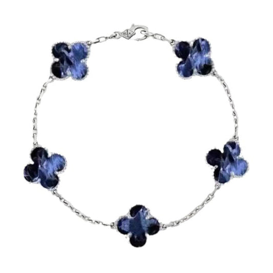 [Lucky Star]CLOVER 5 MOTIF PIETERSITE SILVER BRACELET