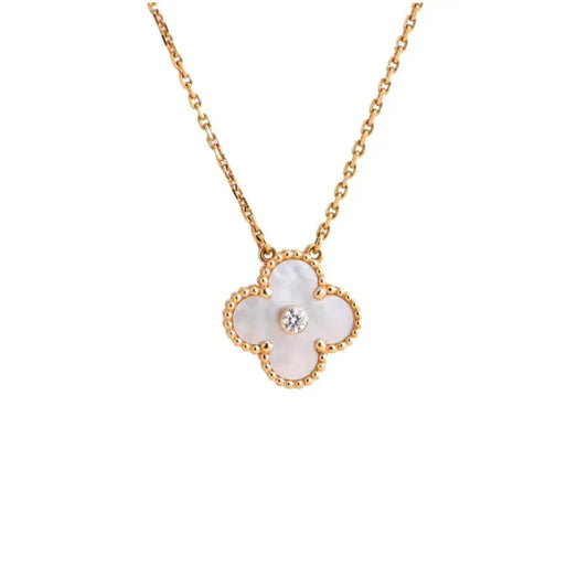 [Lucky Star]CLOVER 15MM DIAMOND WHITE FRITILLARIA NECKLACE