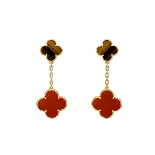 [Lucky Star]CLOVER  2 MOTIF  TIGER EYE CARNELIAN EARRINGS