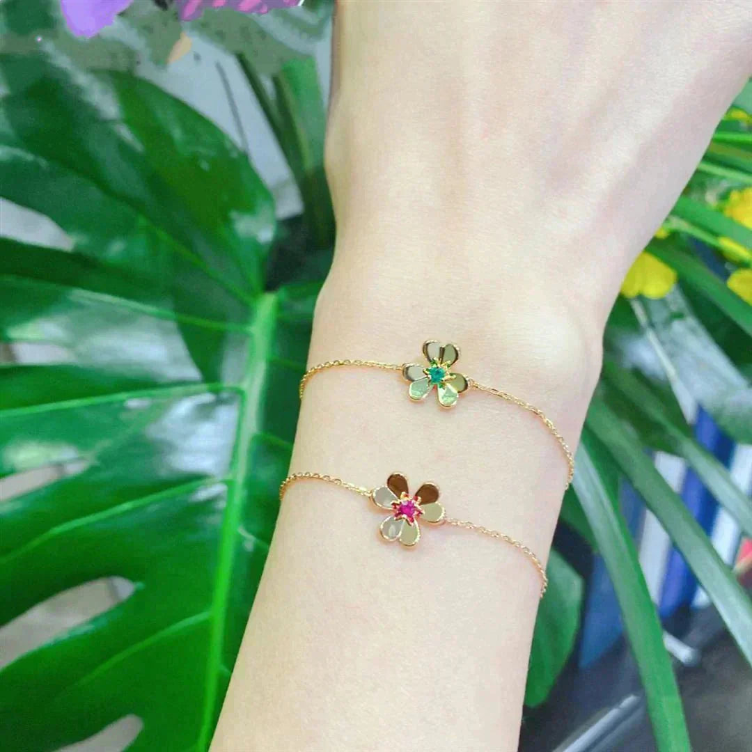 [Lucky Star]FRIVOLE GOLD FLOWER PINK MALACHITE BRACELET
