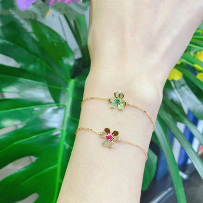 [Lucky Star]FRIVOLE GOLD FLOWER PINK MALACHITE BRACELET