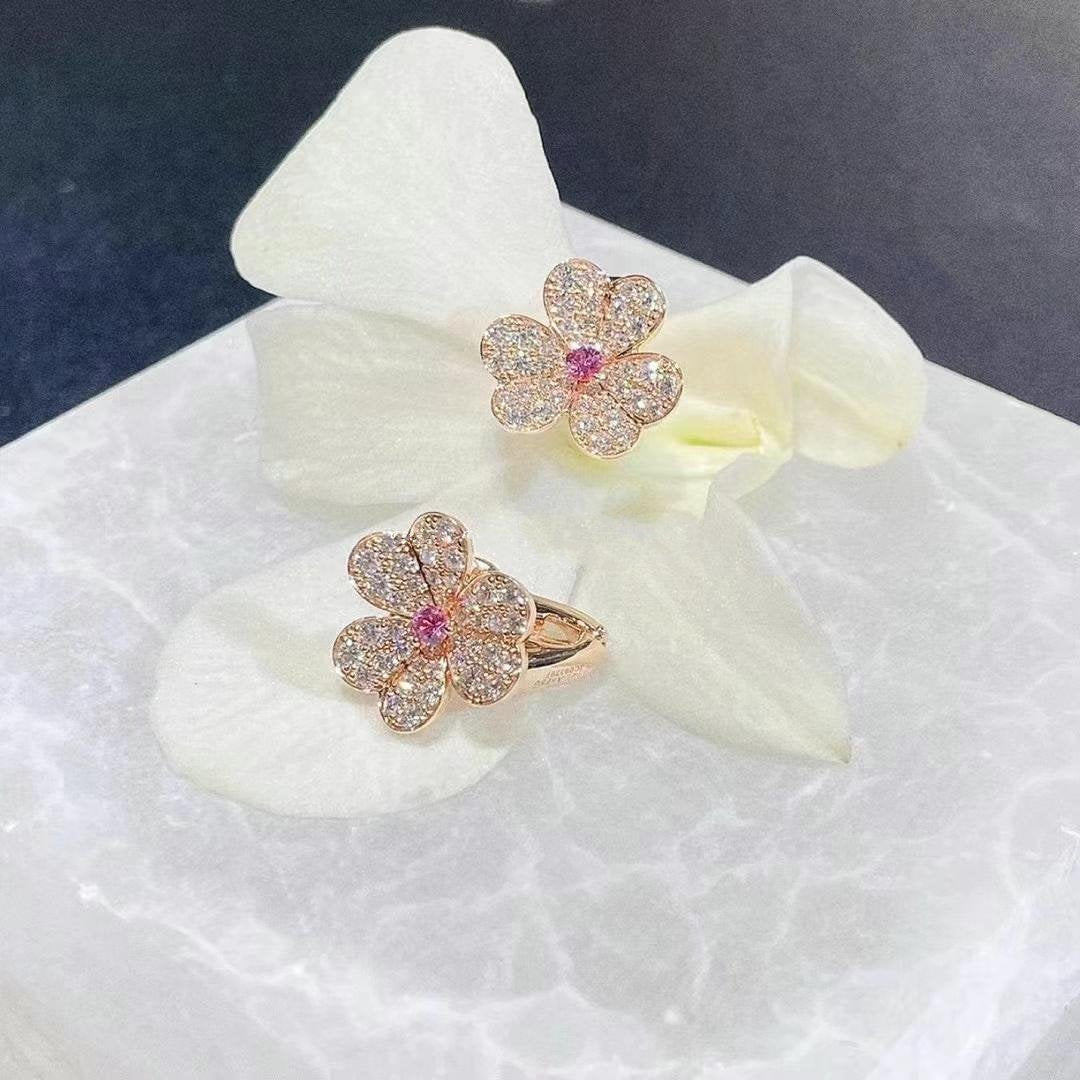 [Lucky Star]FRIVOLE PINK GOLD FLOWER DIAMOND EARRINGS
