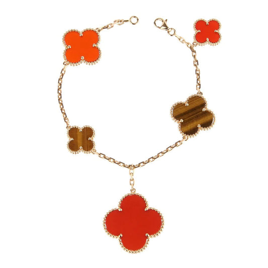 [Lucky Star]CLOVER BRACELET 5 MOTIFS CARNELIAN TIGER EYE