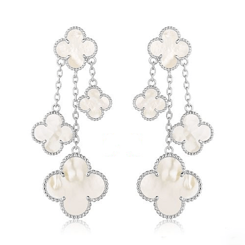 [Lucky Star]CLOVER EARRINGS WHITE MOP 4 MOTIFS SILVER
