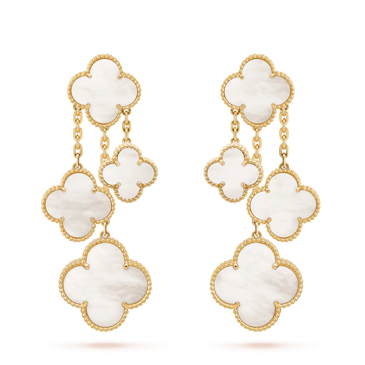 [Lucky Star]CLOVER EARRINGS WHITE MOP 4 MOTIFS GOLD